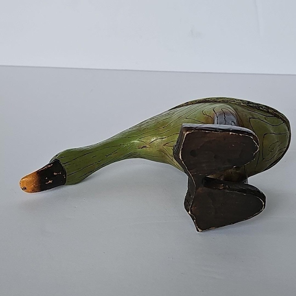 Vintage Wood Look Green Duck Figure Figurine Rustic Resin Distressed 1915 - Picture 10 of 10